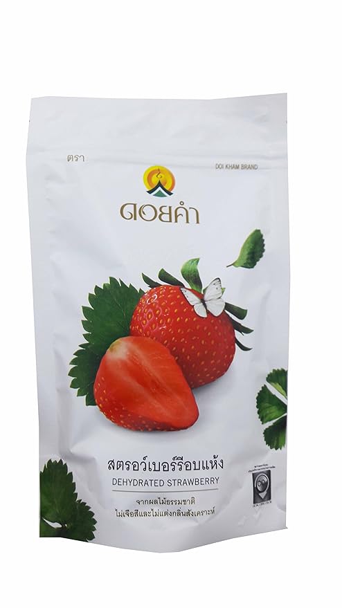 2 Packs of Dehydrated Strawberry Made From Real Strawberry Delicious Snack From Doi Kham Brand Royal Project Product from Thailand. Natural Color and Flavor Added. (140 g/ pack)