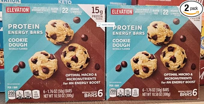 Elevation Protein Energy Bars Cookie Dough 10.58oz 300g (Two Bars)