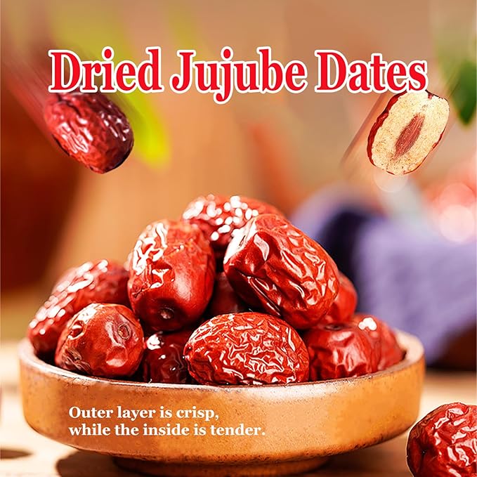 Premium Jujube Date 1LB/453gChinese Red Date Organic 红枣 100% Natural Sweet and Chewy Health Snack Dried Jujube for Snacking Tea Soup Baking or Oatmeal