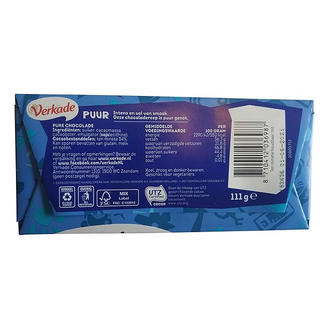Verkade Dark Chocolate Bar 3.91 Ounce Delicious Gourmet Chocolate with Intense Flavor