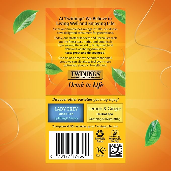 Twinings Earl Grey Lavender Black Tea Individually Wrapped Bags 20 Count (Pack of 1) Citrus Bergamot &amp Floral Caffeinated Enjoy Hot or Iced 20 Teabags