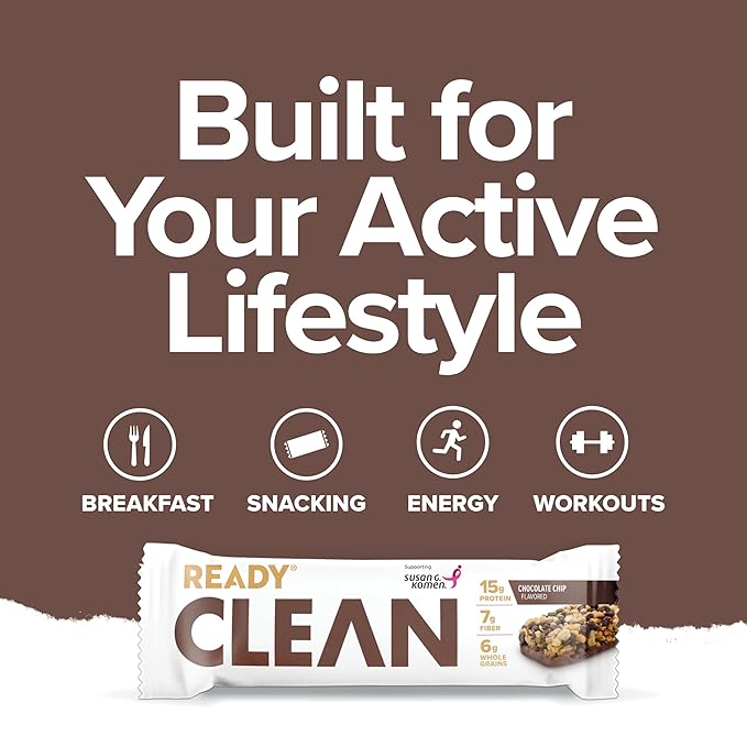 Ready® Protein Bars - High-Protein Snack with 15g Whey Protein All-Natural Ingredients Supports Lean Muscle and Recovery - Chocolate Chip (15 Pack)
