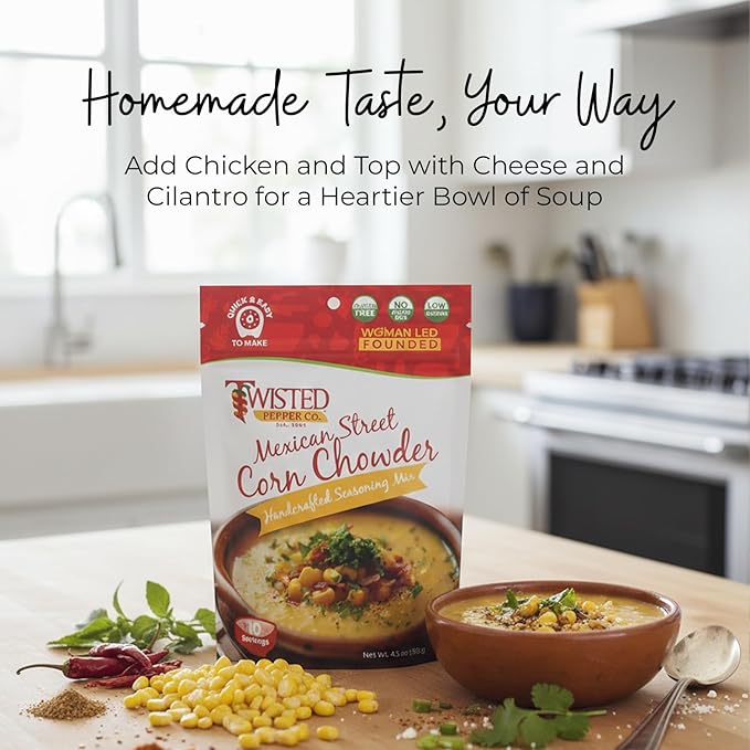 Twisted Pepper Co. Mexican Street Corn Chowder Soup Mix: Gluten-Free – Handcrafted Homestyle Soup – Savory Tangy &amp Slightly Spicy Elote Flavor Quick &amp Easy Comfort Meal Ready in 30 Minutes