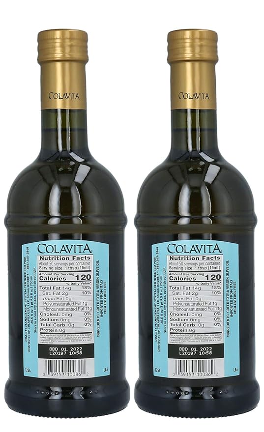 Colavita Greek Extra Virgin Olive Oil Pack of 2 Glass Bottle