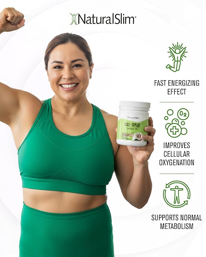 NaturalSlim Coconut Oil with CoQ10 - MCT Oil Organic Coconut Oil for Baking Mixing with Shake Smoothies Coffee or Ingest Directly - Supports Energy Metabolism and Immune System Fresh Flavor