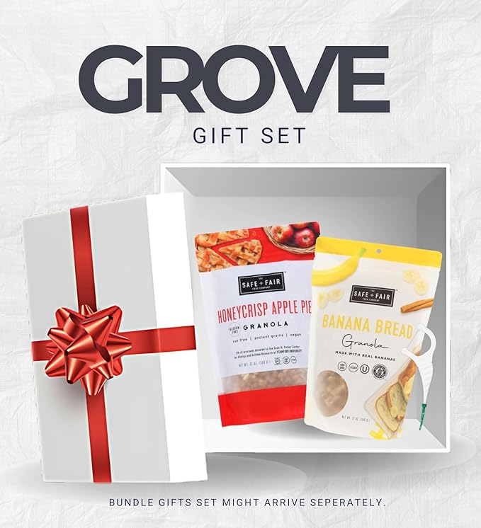 The Safe And Fair Food Company Granola Honeycrisp Apple 12 oz Granola Banana Bread 12 oz Bundle with Dental Floss – Allergen-Free Plant-Based with Clean Ingredients – Gift Set (3 Items)