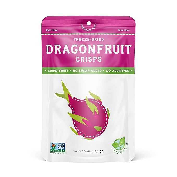 Nature's Turn Freeze-Dried Fruit Snacks Cantaloupe and Dragon Fruit Crisps Pack of 24 (0.53 oz Each)