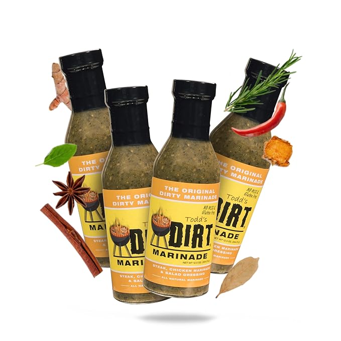 Todd’s DIRT - Original Marinade 12.50 oz 4 Bottles Pack Steak Pork Fish &amp Chicken Marinade Gourmet Marinade that’s GREAT ON EVERYTHING 100% All Natural With No MSG &amp Gluten-Free