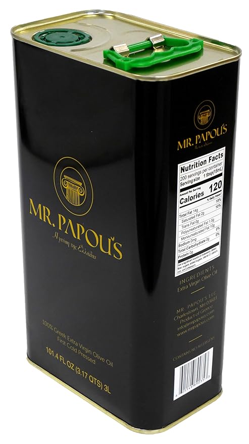 Mr. Papou's Authentic Greek Extra Virgin Olive Oil – High Polyphenols First Cold Pressed Family Owned Single Origin Harvested in Greece – 3 Liter (101.4 fl oz)