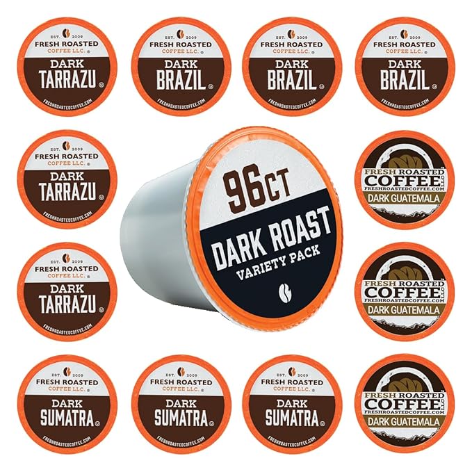 Fresh Roasted Coffee Dark Roast Variety Pack K-Cup Compatible 96 Pods