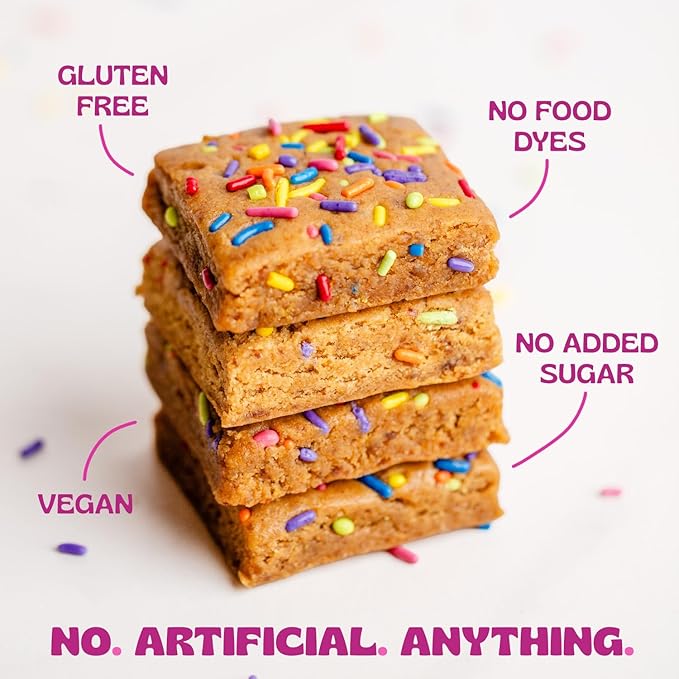 Elavi Birthday Cake Blondie Protein Brownie 10g Protein 10g Fiber Non-Dairy Vegan &amp Gluten Free Delicious Guilt-Free Snack | No Artificial Flavors No Added Sugar No Sugar Alcohols Dye Free