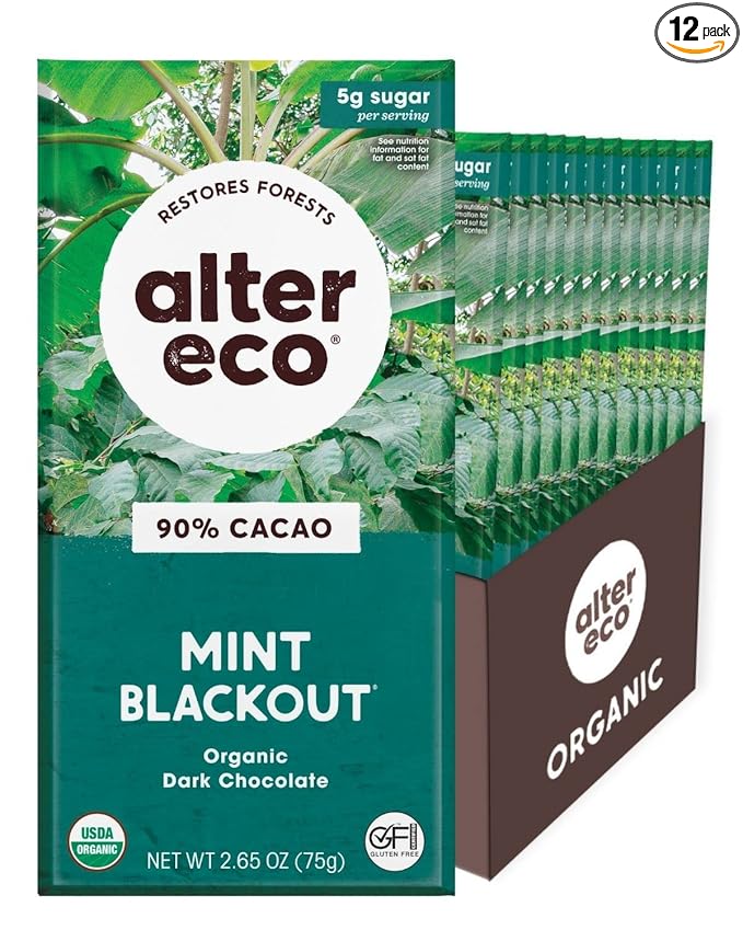 Alter Eco | Chocolate Bars | Pure Dark Cocoa Fair Trade Organic Non-GMO Gluten Free (12-Pack Mint Blackout)