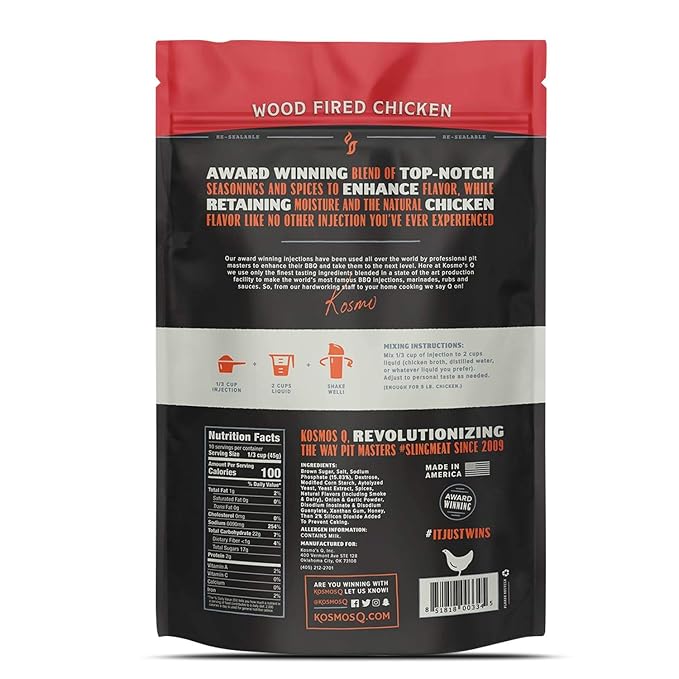 Kosmos Q Wood Fired Chicken Injection BBQ Injection Marinade for Whole Chicken Roasted Meats Smoked Wings Moist &amp Flavorful Barbecue Seasoning Competition-Grade Flavor 16 Oz Pouch