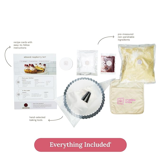 CrumbleCrate Almond Raspberry Tart DIY Baking Kit | Gourmet Dessert Making Set for Adults | Pre-Measured Ingredients &amp Tools | Baking Gift