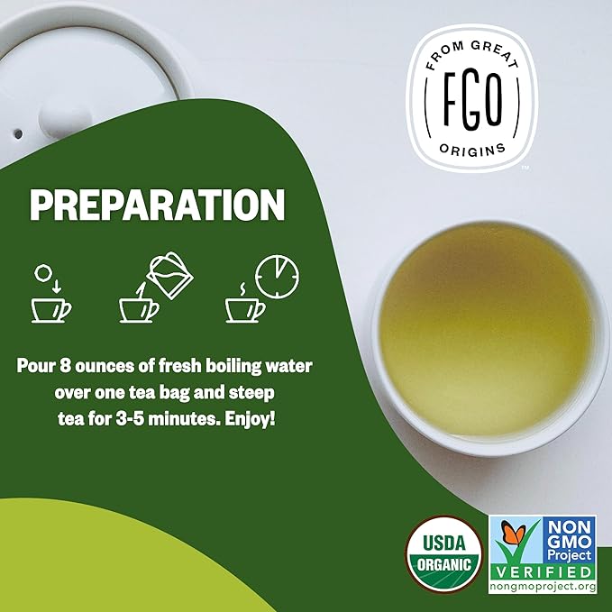 FGO Organic Moroccan Mint Green Tea 100 Count Eco-Conscious Tea Bags Resealable Bag Packaging May Vary (Pack of 1)