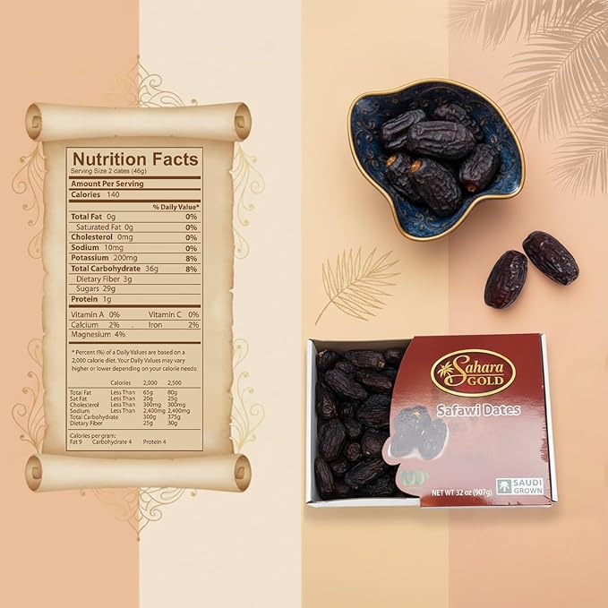 Sahara Gold Safawi Dates - Authentic Saudi Grown from Al- Madinah - NON-GMO &amp Gluten Free Fiber Rich Healthy Snacks - Naturally Mildly Sweet - Bulk Non-Pitted Dates - For Ramadan &amp Snacking 9