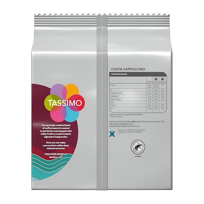 TASSIMO Costa Cappuccino 16 discs 8 servings (Pack of 5 Total 80 discs 40 servings)