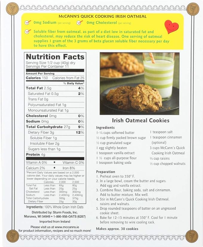 McCann's Imported Quick Cooking Rolled Oats Irish Oatmeal 16 oz (Pack of 6)