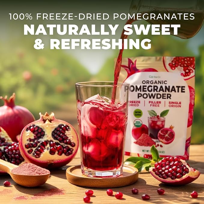 Gya Tea Co Organic Pomegranate Powder 1.1lb (17.64 Oz) - Antioxidant Rich Superfood for Drinks Baking - Immunity &amp Energy Boost - Fresh Natural Whole Fruit - Non-GMO Gluten-Free Sugar-Free