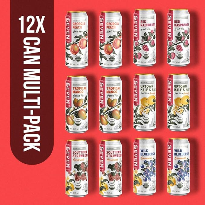SevenTeas Roadtrip Variety Pack 16 OZ (Pack of 12 Cans) Organic Iced Tea and Lemonade