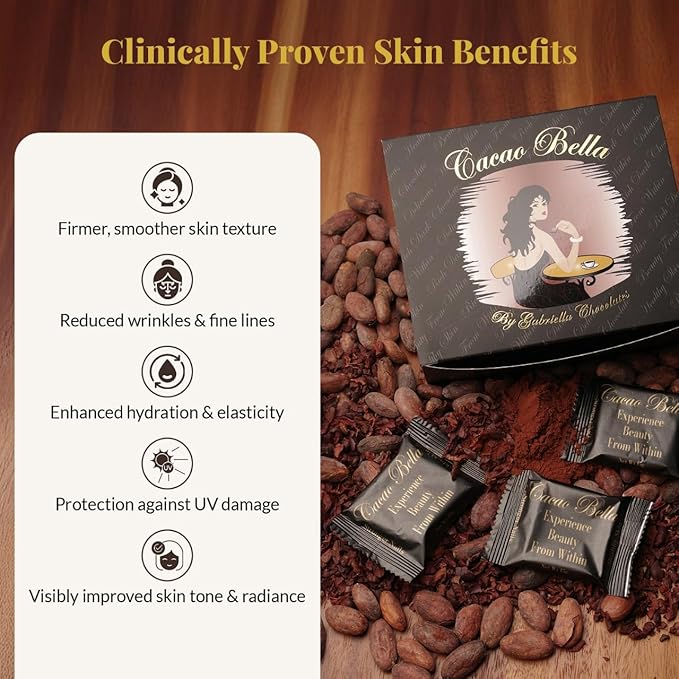 Cacao Bella®️ Clinically Proven Collagen Supplement Dark Chocolate Bars 2500 mg VERISOL® Bioactive Peptides 4 mg AstaReal® Astaxanthin &amp Cocoa Flavanols Supports Skin Elasticity Hair &amp Na