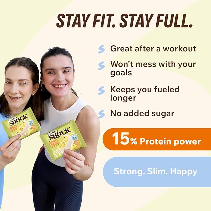 FitnesSHOCK Protein Brownie – Lemon Poppy White Chocolate – Low Sugar Dessert Snack (2g Total Sugar No Added Sugar) – Healthy Snack – 10 Count