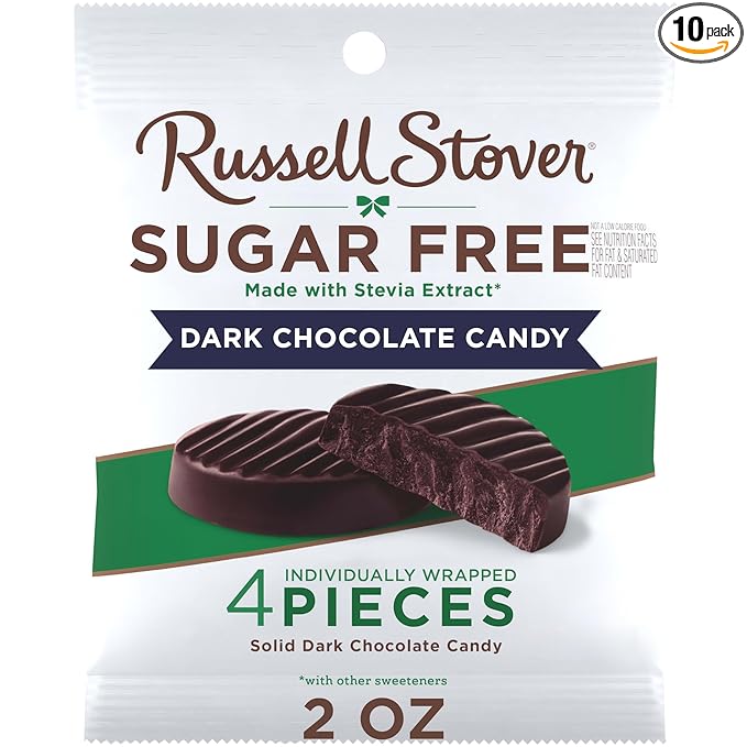 RUSSELL STOVER Sugar Free Dark Chocolate Medallions Candy 2 oz. bag (Pack of 10)