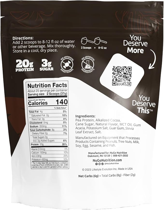 NuGo Dark Chocolate Pretzel w/SS 12g Vegan Protein Gluten Free Kosher Pareve Non-GMO 12 Count and NuGo Plant Protein Powder Chocolate 20g Protein 3g Sugar 25 Servings