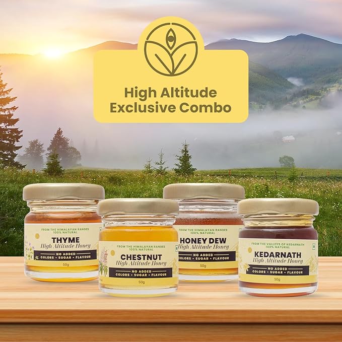 Shiva Organic High Altitude Honey Tasters - Pack of 4 | 50g Each | 200g Total | Explore the Purity of High Altitude Honey