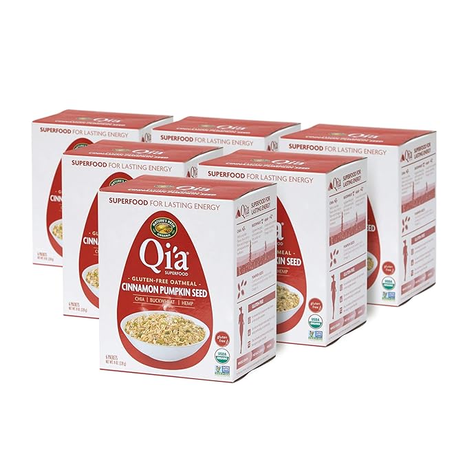 Nature's Path Organic Qi'a Cinnamon Pumpkin Seed Instant Oatmeal 8 oz (Pack of 6) Gluten Free Non-GMO