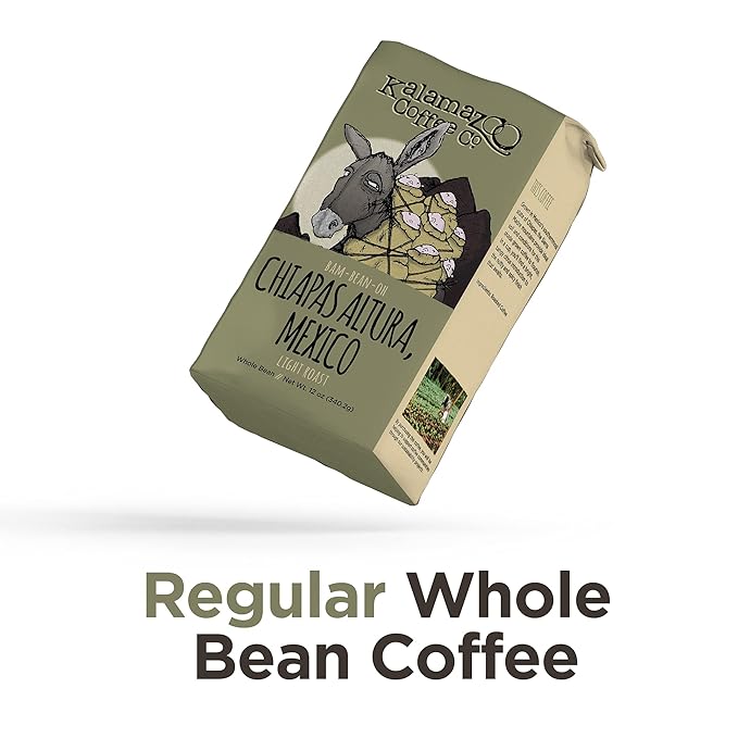 KALAMAZOO COFFEE COMPANY Mexican Chiapas Whole Bean Coffee - Bam-Bean-Oh Light Roast | 12oz Bag (3 Pack)