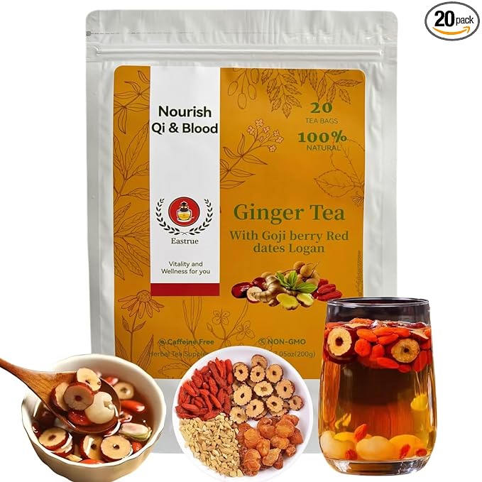 Eastrue Ginger Goji Berry Tea-Traditional Chinese Herbal Tea for Women with Jujube Red DatesLongan Sweet &amp Spicy Postpartum Essentials &amp Menopause SupportMothers Milks Lactation TeaCaffei
