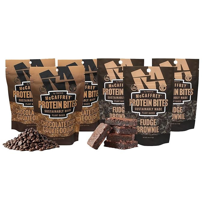 McCaffrey Protein Bites Chocolate Chip Cookie Dough + Fudge Brownie Bundle – 3-Pack of Each Flavor Vegan Gluten-Free High Fiber Energy Snacks with 4g Protein