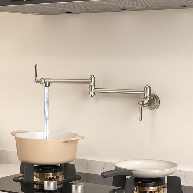 Wall-Mounted Foldable Brass Pot Filler Faucet for Kitchen Multifunctional Adjustable Water Faucet (Brushed Gold)