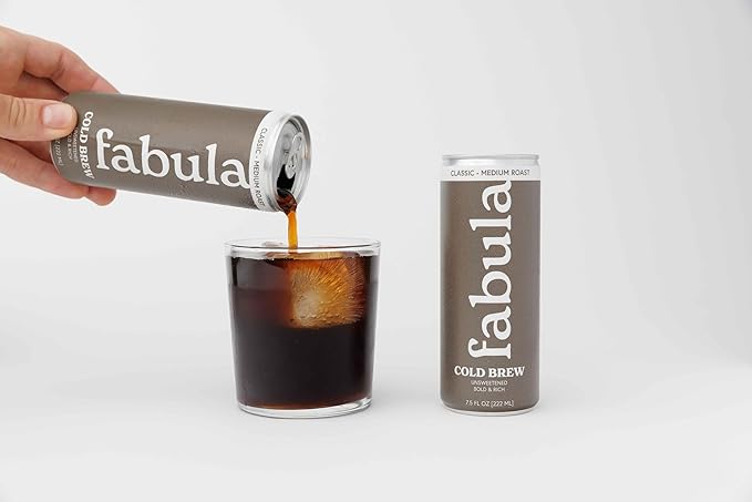 Fabula Organic Cold Brew Coffee 7.5 oz Cans - Single Origin Peruvian 100% Arabica Beans - Organic Low Acid | No Sugar Medium Roast - Ready to Drink Coffee Pack of 12