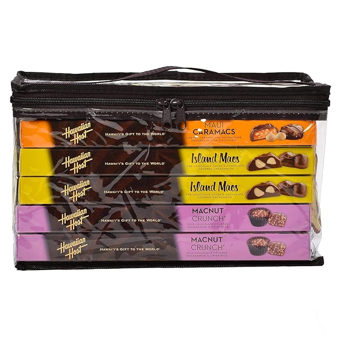 Hawaiian Host Chocolate Macadamia Assortment 6 Pack : 2 Maui Caramacs 2 Island Macs 2 MacNut Crunch