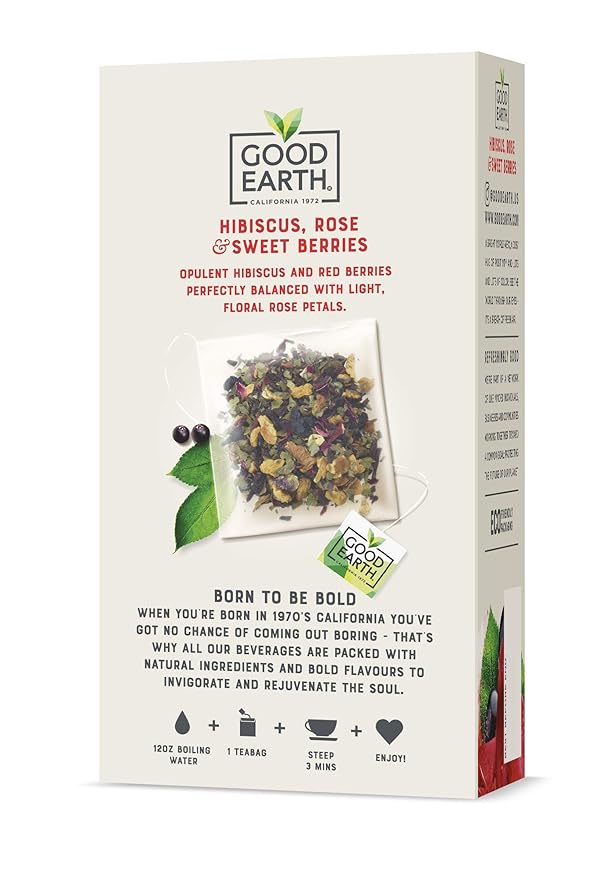 Good Earth Sensorial Blend Flavored Herbal Tea Hibiscus Rose and Sweet Berries No Artificial Color No Preservatives 15 Bag (Pack of 5)