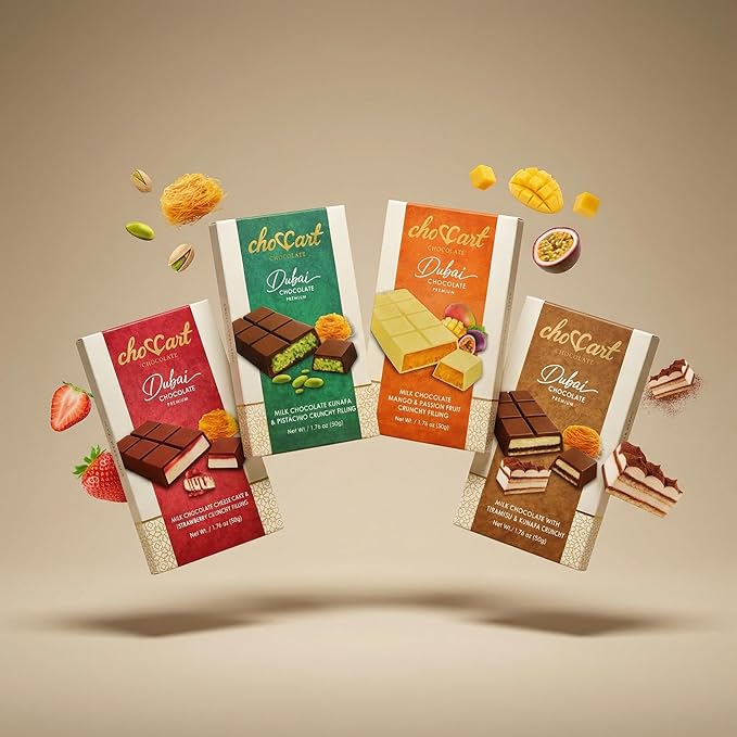 choccart Pistachio Dubai Chocolate Bars – 4 Pack Bundle | Premium Milk Chocolate with Pistachio Filling | 4 x 20g | Made in UAE