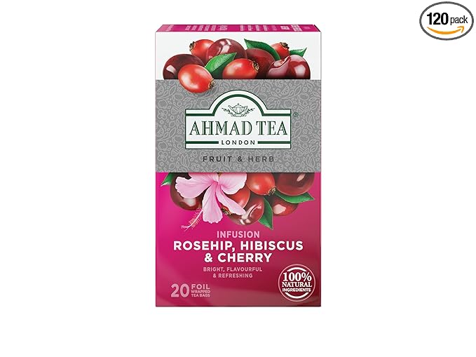 Ahmad Tea Rosehip &amp Cherry Infusion 20-Count Tea Bags Rosehip Hibiscus &amp Cherry  1.4 Oz (Pack of 6)