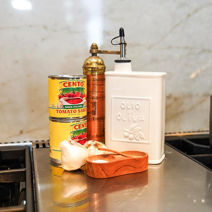 Fox Run White Ceramic Oil Can 17 oz/500 ML Olive Oil Dispenser With Pouring Spout and Cap