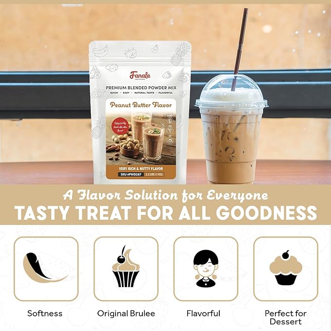 Fanale Premium Peanut Butter Bubble Tea Flavoring Powder | Perfect for Baking Smoothies Desserts and Drinks | Instant Flavoring Powder for Boba Milk Tea - 2.2 Pounds (Pack of 1)
