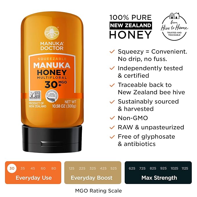 MANUKA DOCTOR - MGO 925+ Monofloral and MGO 30+ Multifloral SQUEEZY Manuka Honey Value Bundle 100% Pure New Zealand Honey. Certified. Guaranteed. RAW. Non-GMO