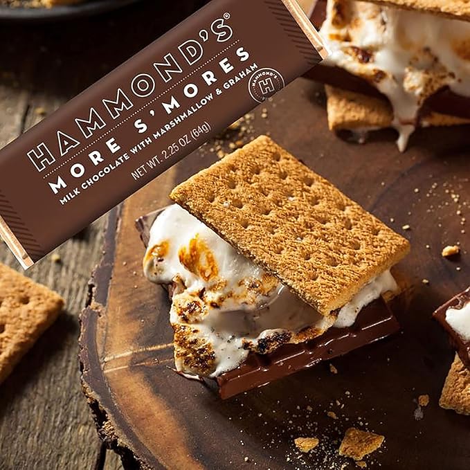 Hammond's Candies Gourmet Chocolate Candy Bars – More S'Mores | Sweet Milk Chocolate Marshmallow Graham Cracker Pieces Premium Ingredients Certified Kosher Handcrafted in the USA | Pack 5
