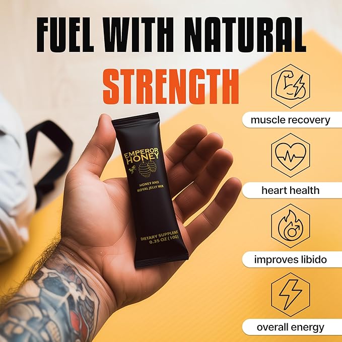 Halal Honey Extra Strength For Men Raw Organic Honey with Premium Natural Royal Jelly Bee Pollen &amp 100% Pure (Large Pack of 24 Honey Packets)