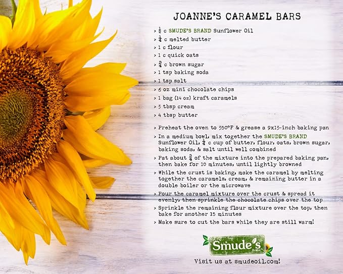 Smude's Brand Cold Pressed Sunflower Oil – ½ Gallon (64 oz.) Glass Bottle | Healthy &amp Versatile Cooking Oil High Oleic Heart Healthy | All Natural Chemical Free 100% Pure Unrefined | Gluten F