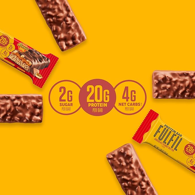 FULFIL Chocolate Peanut Butter Flavored Protein Bar Made with REESE's Peanut Butter Gluten Free with 20g Protein Pantry Staples 12 Count