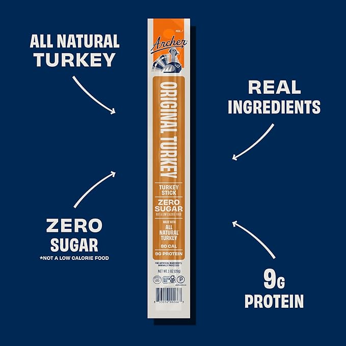 Archer Jerky Turkey Jerky Sticks - All Natural Turkey Sticks Protein Snack for People On the Go Protein Gluten Free Keto Original Turkey Flavor - 1 oz (Pack of 36)