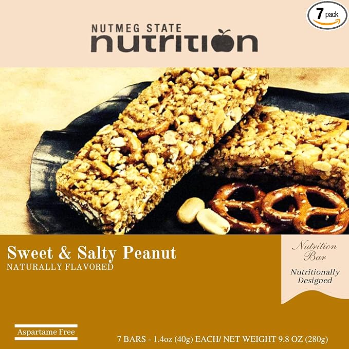 Nutmeg State Nutrition High Protein Snack Bar/Diet Bars - Sweet &amp Salty Peanut (7ct) - Trans Fat Free Aspartame Free Kosher Appetite Suppressant