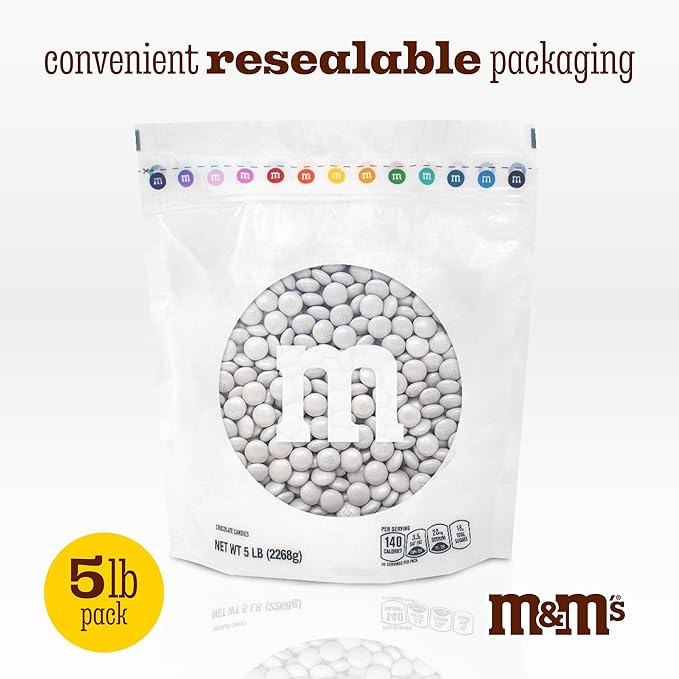 M&ampM’S WORLD Milk Chocolate Platinum Candy-5lbs of Bulk Candy in Resealable Pack for Candy BuffetBirthday PartiesTheme MeetingsSweet Stuff for DIY Party Favors or Edible Decoration