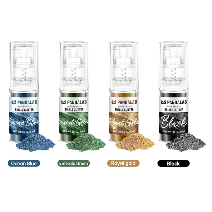 Edible Glitter Spray – Pandalab Food Grade Drink Shimmer Powder Luster Dust Spray for Cocktails Cakes Cupcakes Chocolate &amp Baking Dark Green Gold Black Dark Blue 5g / Bottle